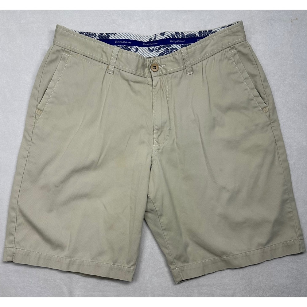Tommy Bahama Mens Khaki Tan Corded Flat Front Shorts Size‎ 34 Marlin Logo